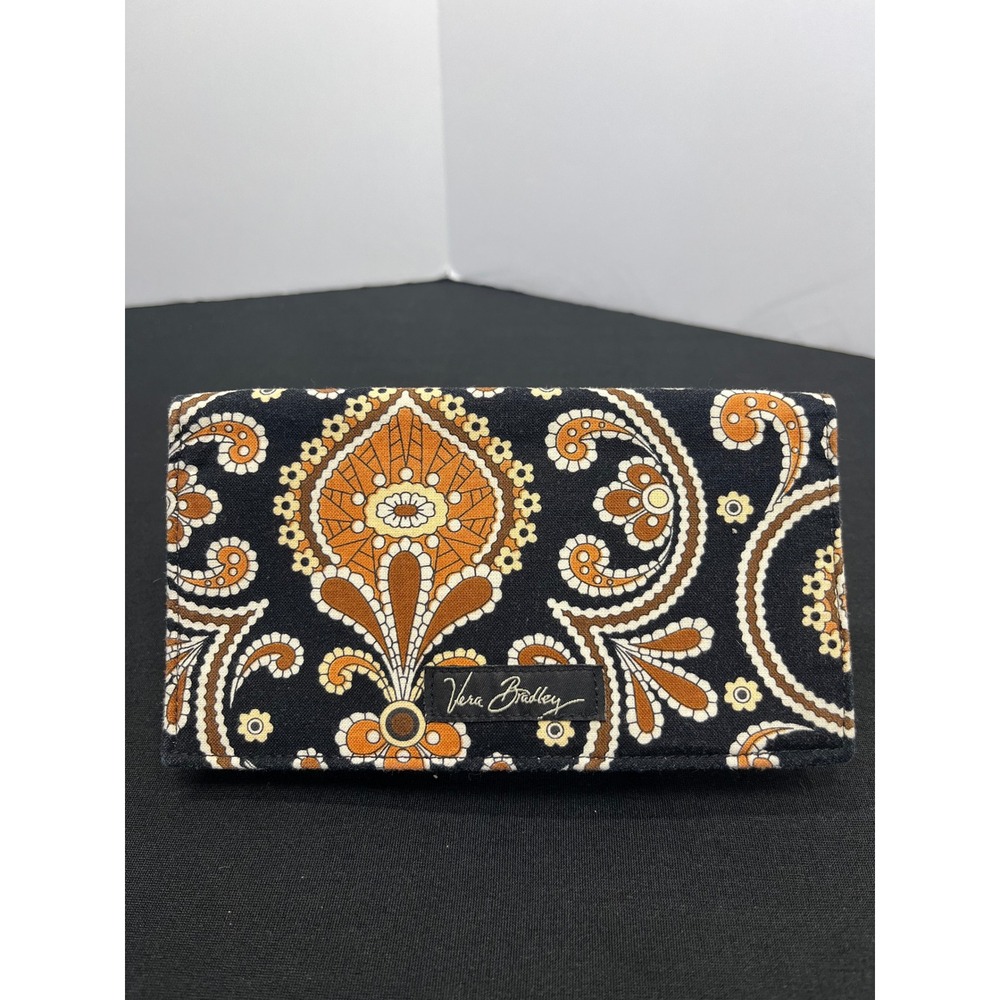 Vera Bradley Mesa Brown Paisley Quilted Cotton Checkbook Cover Black Orange
